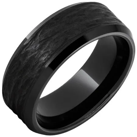 Rings Elisa Ilana Black Diamond Ceramic Beveled Edge Band with Bark Finish