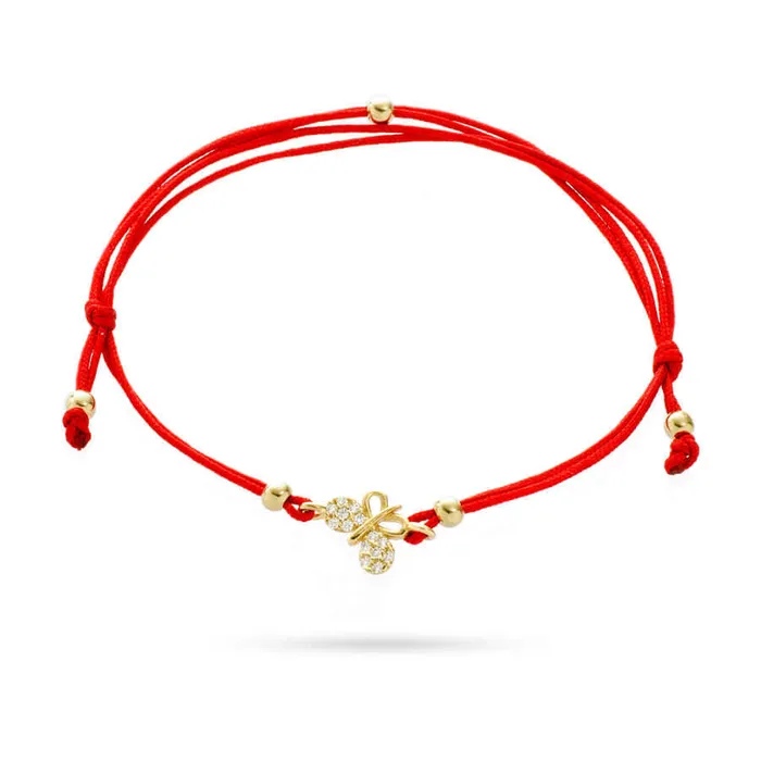 BRACELET with red thread 14K gold symbol and zircons for children Senso Kids Senso Kids Bracelets
