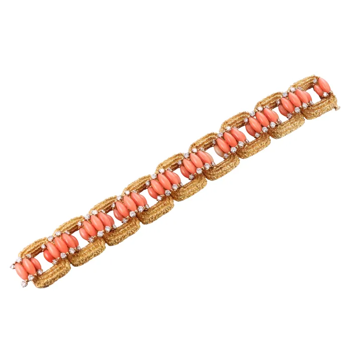 Bracelets 1960s Diamond Coral Gold Bracelet Not Signed