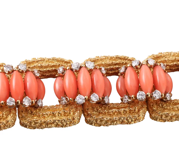 Bracelets 1960s Diamond Coral Gold Bracelet Not Signed