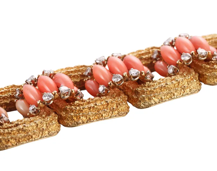 Bracelets 1960s Diamond Coral Gold Bracelet Not Signed
