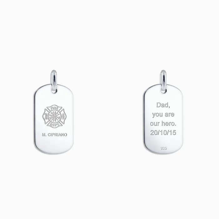 Engravable Mens FlatEdge Sterling Silver Dog Tag Medium Sandy Steven Engravers Rings