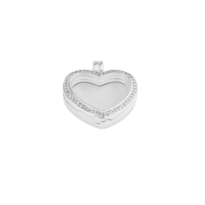 EverWith Rings EverWith Small Heart Glass Locket Sterling Silver Memorial Ashes Locket With Fine Crystals