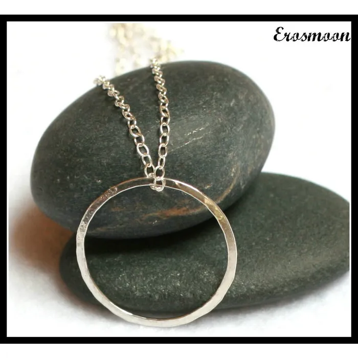 Necklaces Erosmoon Handmade Simple Hammered Sterling Silver Circle Necklace O RingDay Collar