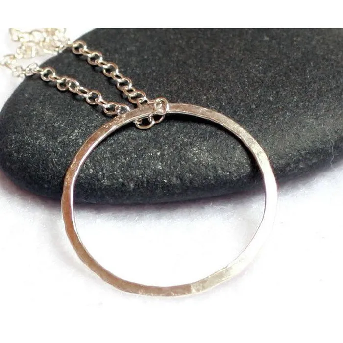 Necklaces Erosmoon Handmade Simple Hammered Sterling Silver Circle Necklace O RingDay Collar