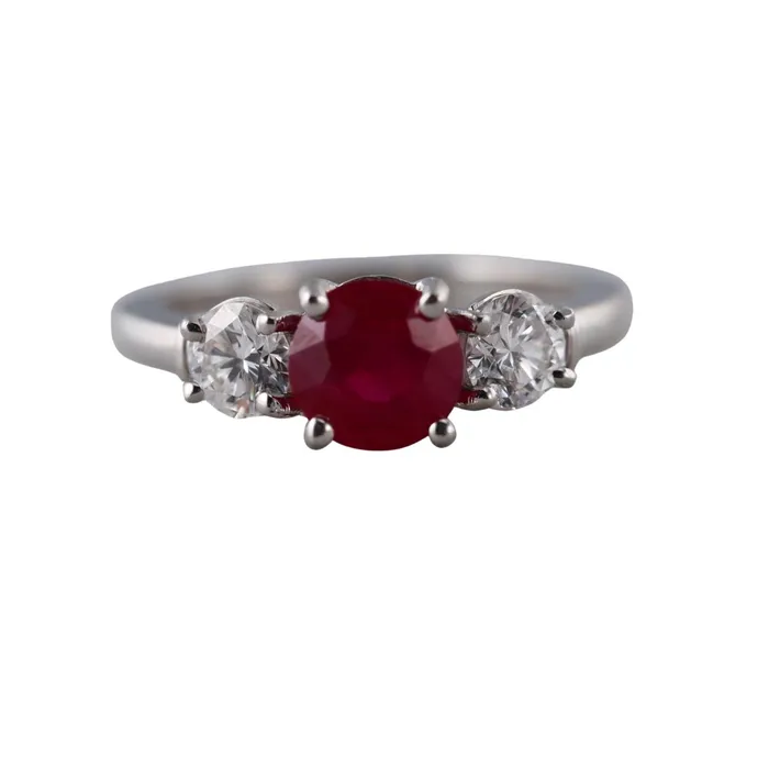 Platinum Diamond Ruby Engagement Ring Not Signed Rings