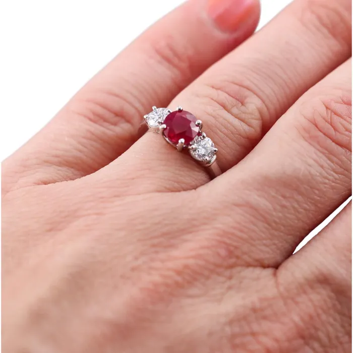 Platinum Diamond Ruby Engagement Ring Not Signed Rings