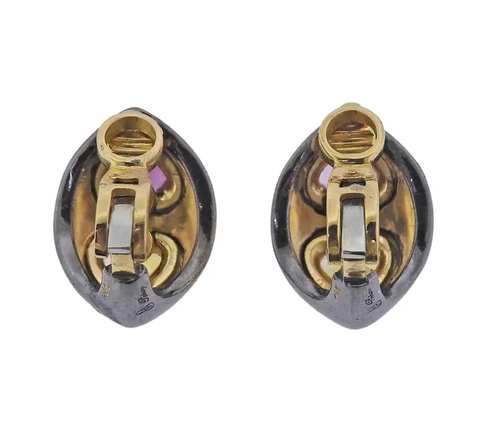 Poiray Earrings Poiray France Pink Yellow Sapphire Heart Gold Earrings