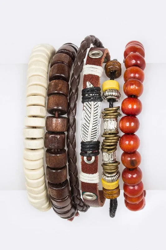 Bracelets LA Jewelry Plaza Feather Beads Mix Leather Bracelet Set