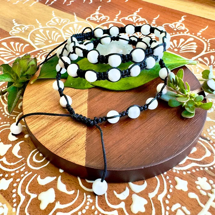 Bracelets Lily Rose Jewelry NEW Moonstone Divine Feminine Healing Empathy Emotional Balance Woven Inner Strength Collection Nylon Braided Adjustable 6mm Bead Bracelet