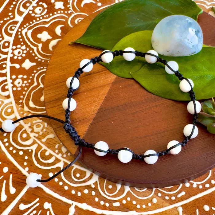 Bracelets Lily Rose Jewelry NEW Moonstone Divine Feminine Healing Empathy Emotional Balance Woven Inner Strength Collection Nylon Braided Adjustable 6mm Bead Bracelet