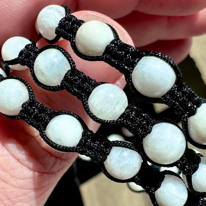 Bracelets Lily Rose Jewelry NEW Moonstone Divine Feminine Healing Empathy Emotional Balance Woven Inner Strength Collection Nylon Braided Adjustable 6mm Bead Bracelet