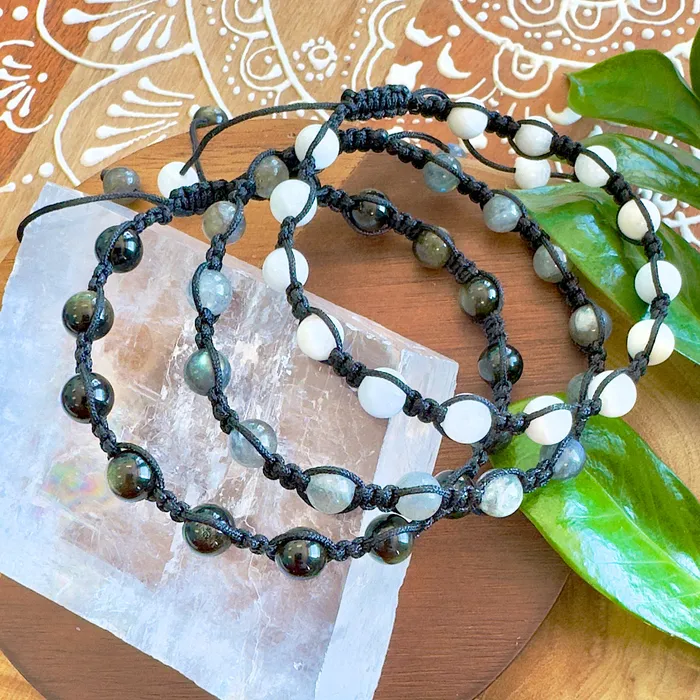 Bracelets Lily Rose Jewelry NEW Moonstone Divine Feminine Healing Empathy Emotional Balance Woven Inner Strength Collection Nylon Braided Adjustable 6mm Bead Bracelet