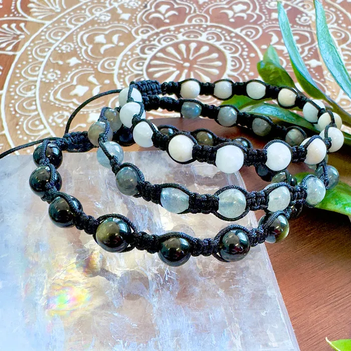Bracelets Lily Rose Jewelry NEW Moonstone Divine Feminine Healing Empathy Emotional Balance Woven Inner Strength Collection Nylon Braided Adjustable 6mm Bead Bracelet