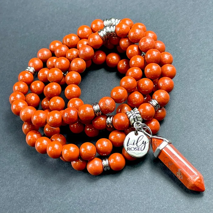 Bracelets Red Jasper Earth Warrior Freedom Fighter Protection 108 Mala Necklace Bracelet Lily Rose Jewelry