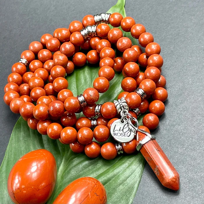 Bracelets Red Jasper Earth Warrior Freedom Fighter Protection 108 Mala Necklace Bracelet Lily Rose Jewelry