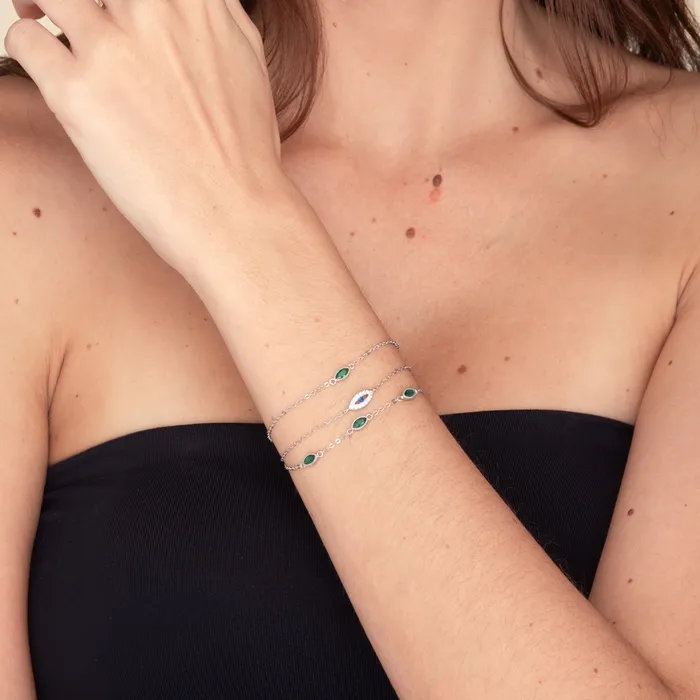 Camile Stone Bracelets Emerald Evil Eve Marquise Chain Bracelet