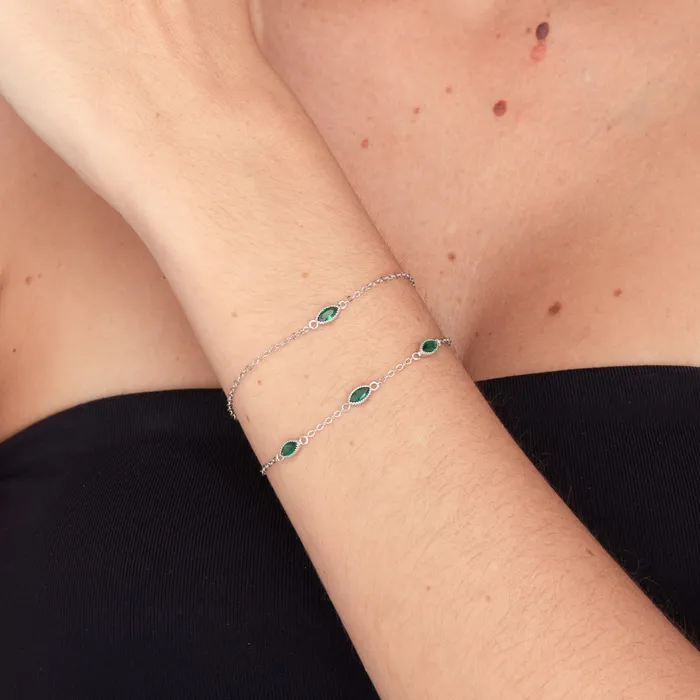 Camile Stone Bracelets Emerald Evil Eve Marquise Chain Bracelet