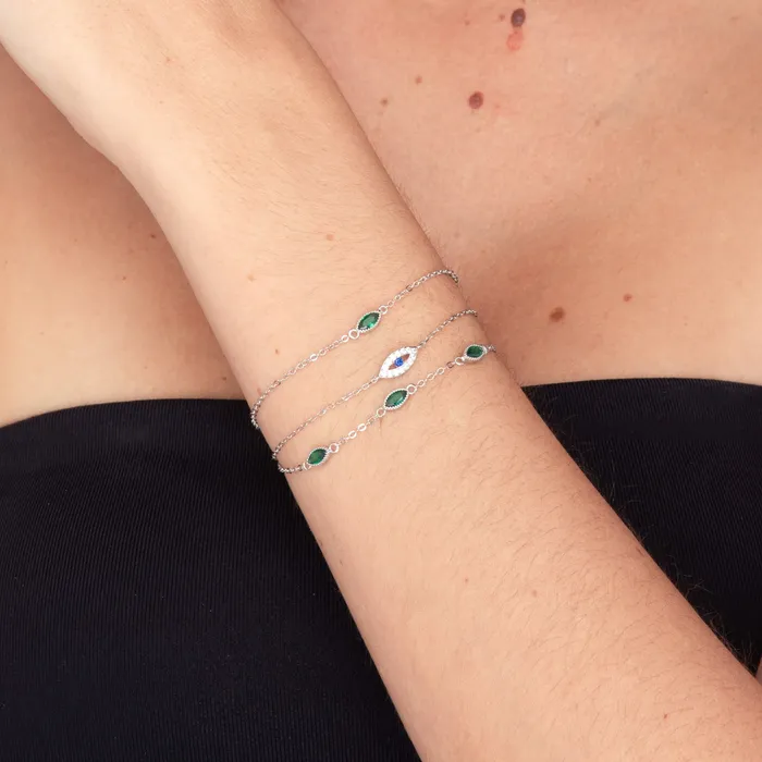 Camile Stone Bracelets Emerald Evil Eve Marquise Chain Bracelet