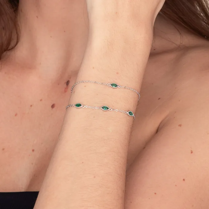 Camile Stone Bracelets Emerald Evil Eve Marquise Chain Bracelet
