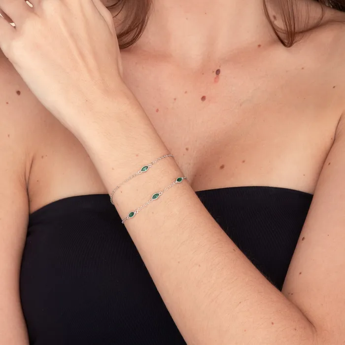 Camile Stone Bracelets Emerald Evil Eve Marquise Chain Bracelet