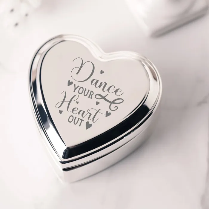 Custom Silver Heart Dance Jewelry Box with Engraving for Girls Cherished Moments Jewelry Necklaces