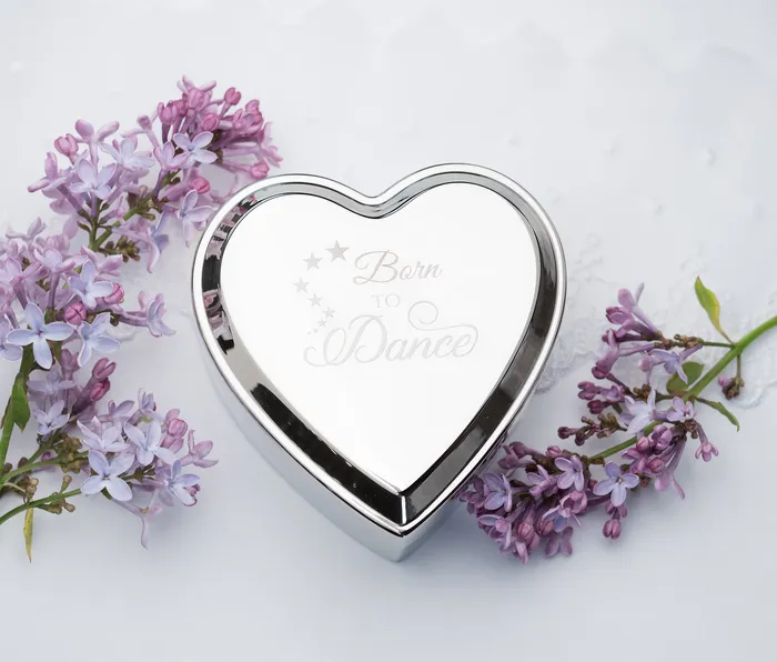 Custom Silver Heart Dance Jewelry Box with Engraving for Girls Cherished Moments Jewelry Necklaces