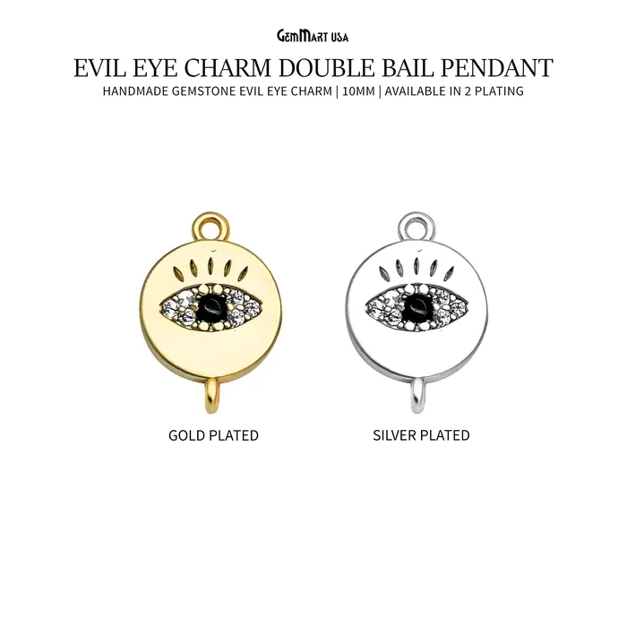Evil Eye Charm Pendant 10mm Double Bail Evil Eye Bracelet Charm GemMartUSA Bracelets Evil Eye Charm Pendant 10mm Double Bail Evil Eye Bracelet Charm GemMartUSA Bracelets
