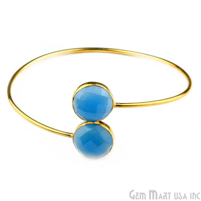 GemMartUSA Bracelets Blue Chalcedony 14mm Round Shape Adjustable Interlock Gold Plated Stacking Bangle Bracelet GemMartUSA Bracelets Blue Chalcedony 14mm Round Shape Adjustable Interlock Gold Plated Stacking Bangle Bracelet