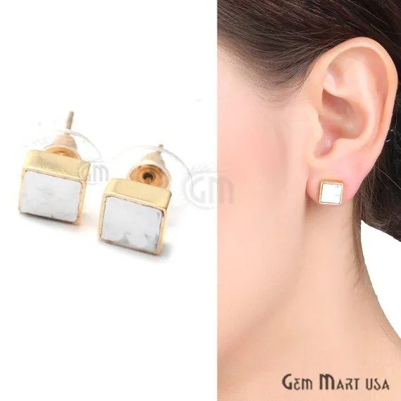 GemMartUSA Earrings Square Shape Studs 8mm Gold Plated Gemstone Studs Earring 1pc Choose Your Gemstone 900221
