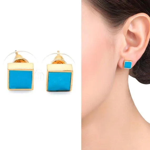 GemMartUSA Earrings Square Shape Studs 8mm Gold Plated Gemstone Studs Earring 1pc Choose Your Gemstone 900221