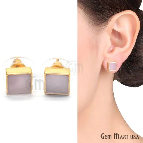 GemMartUSA Earrings Square Shape Studs 8mm Gold Plated Gemstone Studs Earring 1pc Choose Your Gemstone 900221