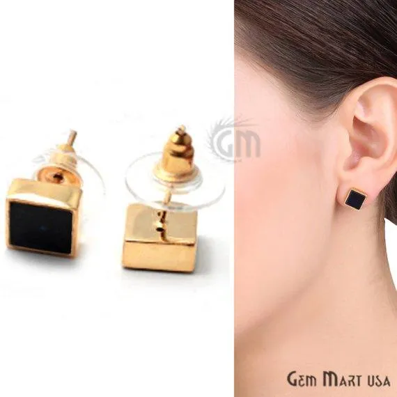 GemMartUSA Earrings Square Shape Studs 8mm Gold Plated Gemstone Studs Earring 1pc Choose Your Gemstone 900221