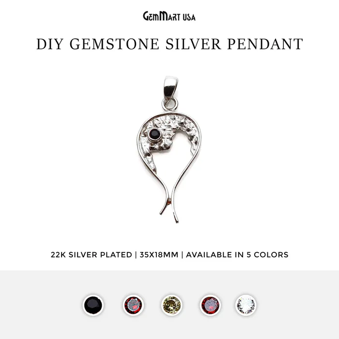 GemMartUSA Necklaces DIY Gemstone 35x18mm Silver Plated Unique Necklace Pendant GemMartUSA Necklaces DIY Gemstone 35x18mm Silver Plated Unique Necklace Pendant