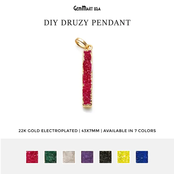 GemMartUSA Necklaces Druzy 43x7mm Single Bail Gold Electroplated Bar Charm Necklace Pendant GemMartUSA Necklaces Druzy 43x7mm Single Bail Gold Electroplated Bar Charm Necklace Pendant