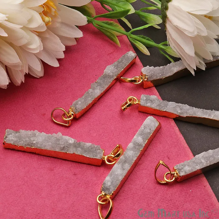 GemMartUSA Necklaces Druzy 43x7mm Single Bail Gold Electroplated Bar Charm Necklace Pendant GemMartUSA Necklaces Druzy 43x7mm Single Bail Gold Electroplated Bar Charm Necklace Pendant