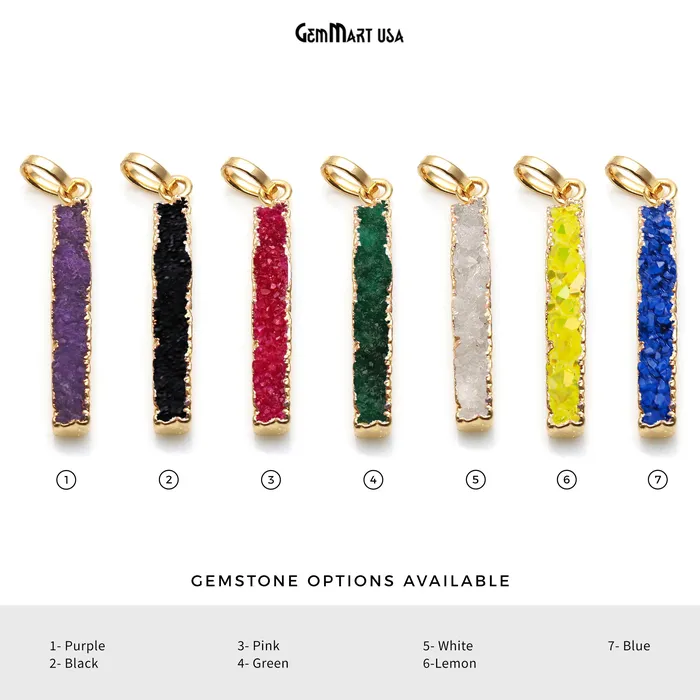 GemMartUSA Necklaces Druzy 43x7mm Single Bail Gold Electroplated Bar Charm Necklace Pendant GemMartUSA Necklaces Druzy 43x7mm Single Bail Gold Electroplated Bar Charm Necklace Pendant