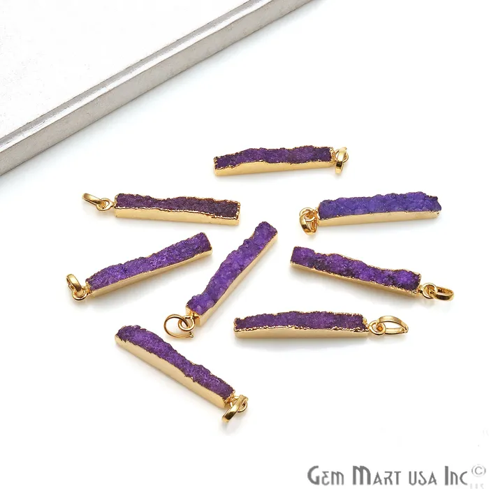 GemMartUSA Necklaces Druzy 43x7mm Single Bail Gold Electroplated Bar Charm Necklace Pendant GemMartUSA Necklaces Druzy 43x7mm Single Bail Gold Electroplated Bar Charm Necklace Pendant