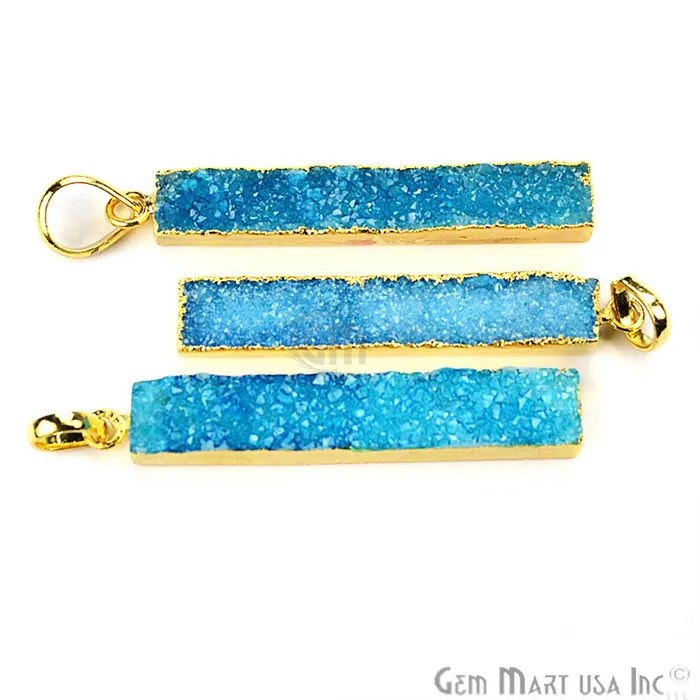 GemMartUSA Necklaces Druzy 43x7mm Single Bail Gold Electroplated Bar Charm Necklace Pendant GemMartUSA Necklaces Druzy 43x7mm Single Bail Gold Electroplated Bar Charm Necklace Pendant