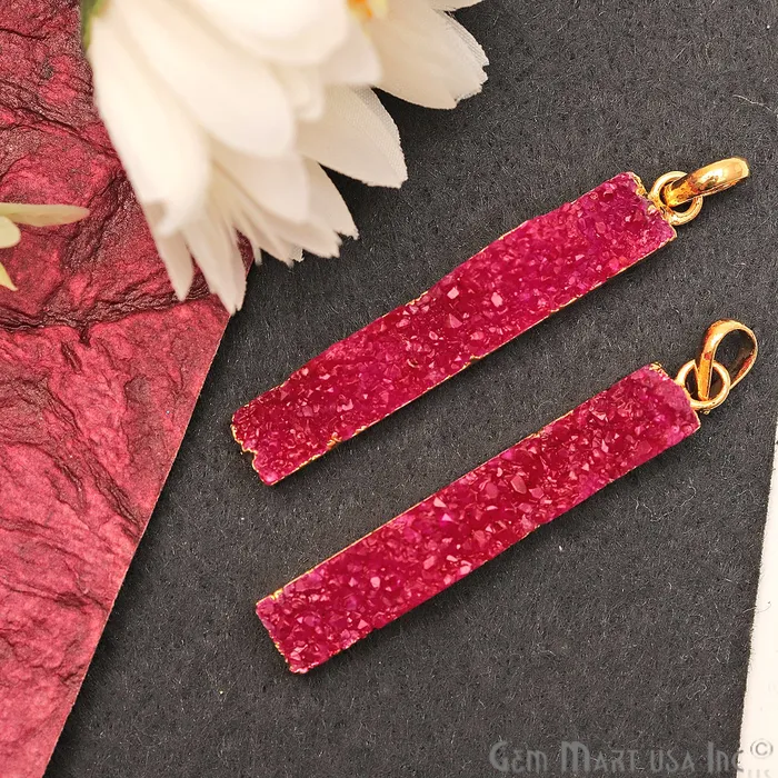 GemMartUSA Necklaces Druzy 43x7mm Single Bail Gold Electroplated Bar Charm Necklace Pendant GemMartUSA Necklaces Druzy 43x7mm Single Bail Gold Electroplated Bar Charm Necklace Pendant