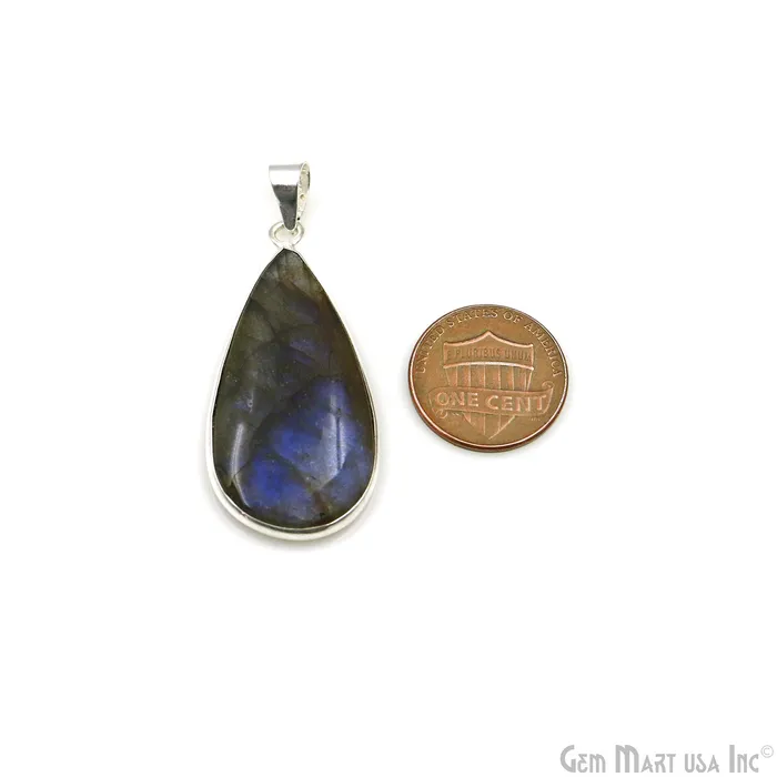 GemMartUSA Necklaces Labradorite Gemstone Pears 42x20mm Sterling Silver Necklace Pendant 1PC