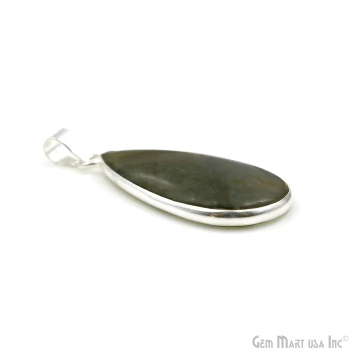GemMartUSA Necklaces Labradorite Gemstone Pears 42x20mm Sterling Silver Necklace Pendant 1PC