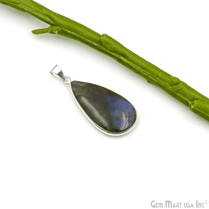 GemMartUSA Necklaces Labradorite Gemstone Pears 42x20mm Sterling Silver Necklace Pendant 1PC