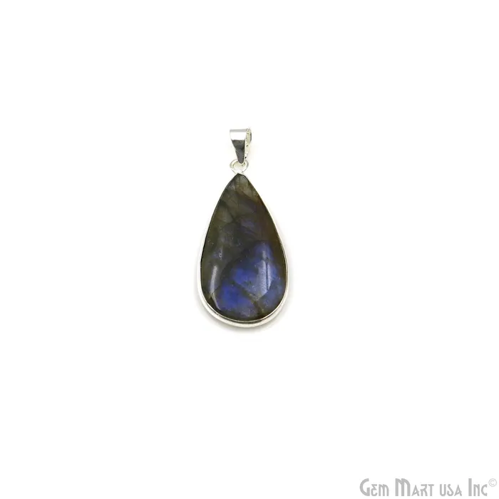 GemMartUSA Necklaces Labradorite Gemstone Pears 42x20mm Sterling Silver Necklace Pendant 1PC