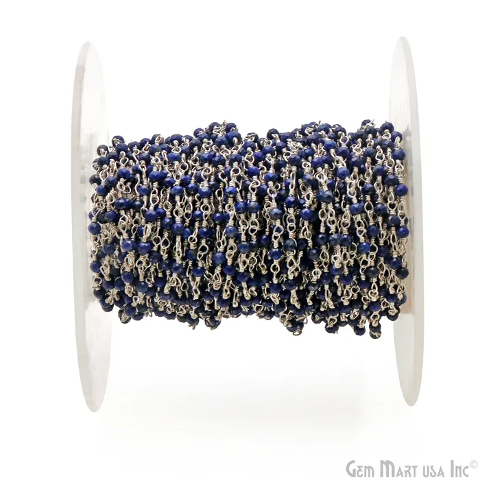 GemMartUSA Necklaces Lapis Lazuli Silver Plated Wire Wrapped Gemstone Beads Rosary Chain GemMartUSA Necklaces Lapis Lazuli Silver Plated Wire Wrapped Gemstone Beads Rosary Chain