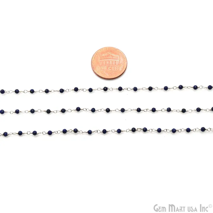 GemMartUSA Necklaces Lapis Lazuli Silver Plated Wire Wrapped Gemstone Beads Rosary Chain