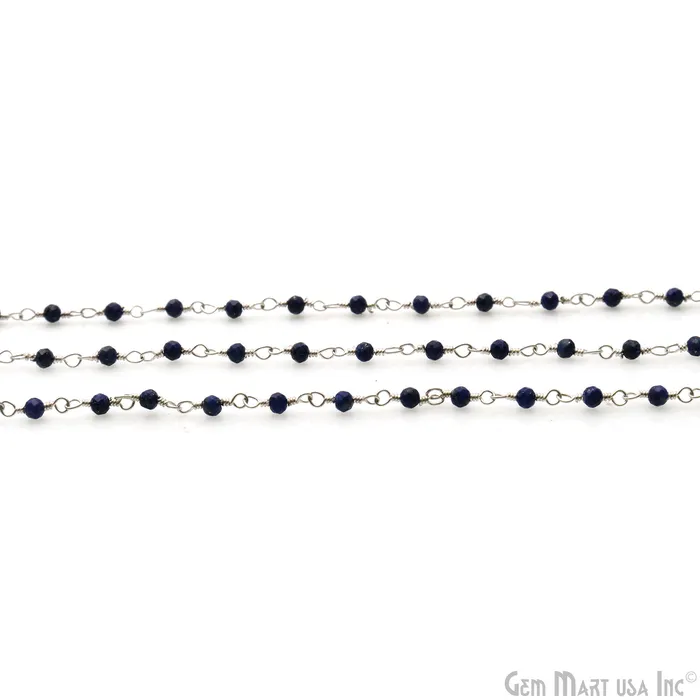 GemMartUSA Necklaces Lapis Lazuli Silver Plated Wire Wrapped Gemstone Beads Rosary Chain