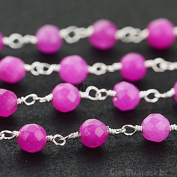 GemmartUSA Necklaces Lavender Jade Beads Silver Plated Wire Wrapped Rosary Chain GemmartUSA Necklaces Lavender Jade Beads Silver Plated Wire Wrapped Rosary Chain