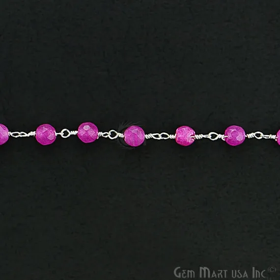 GemmartUSA Necklaces Lavender Jade Beads Silver Plated Wire Wrapped Rosary Chain GemmartUSA Necklaces Lavender Jade Beads Silver Plated Wire Wrapped Rosary Chain