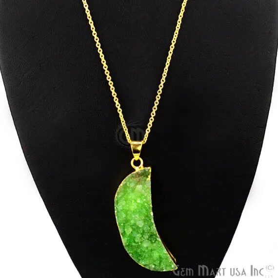 GemMartUSA Necklaces One Of A Kind Green Rough Druzy 48x15mm Gold Electroplated 18 Inch Chain With Pendant GemMartUSA Necklaces One Of A Kind Green Rough Druzy 48x15mm Gold Electroplated 18 Inch Chain With Pendant